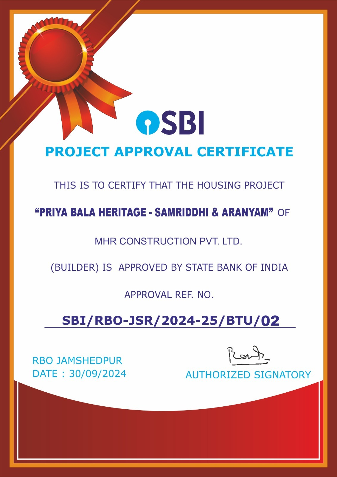 SBI Project Approval Certificate